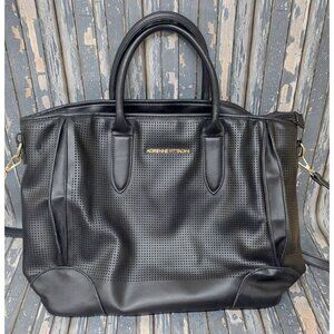Adrienne Vittadini Black Weekender Tote Bag Double Handle Vegan Leather Zip Top